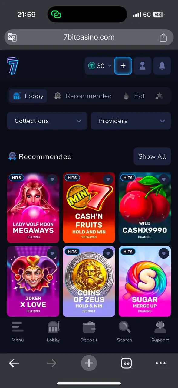 7Bit Casino game lobby screenshot