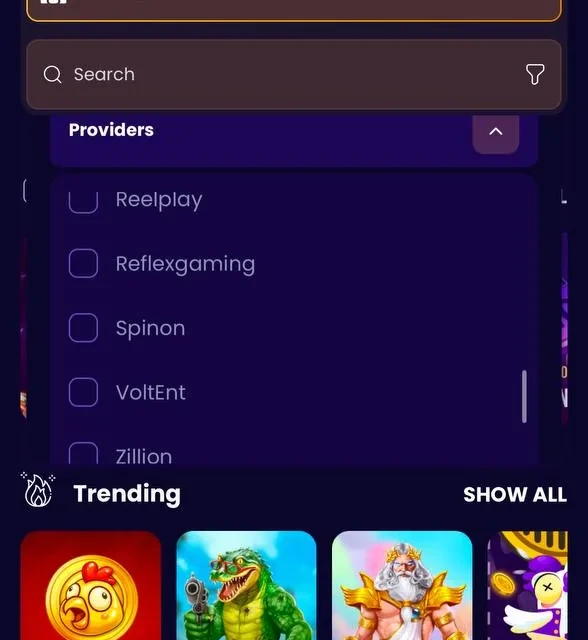 BiggerZ game lobby and provider list, additional screens — screenshot 3 of 5