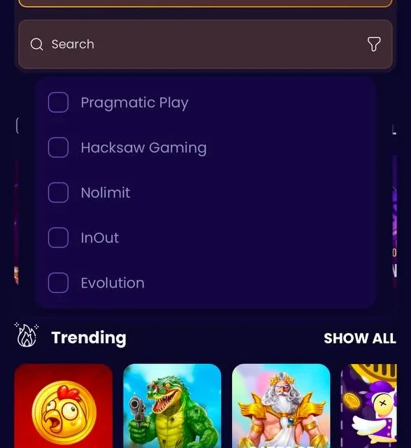 BiggerZ game lobby and provider list, additional screens — screenshot 4 of 5