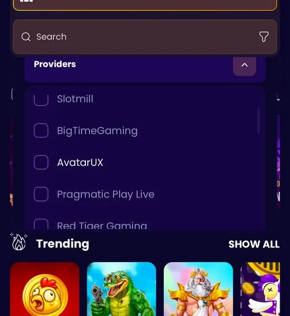 BiggerZ game lobby and provider list, additional screens — screenshot 5 of 5