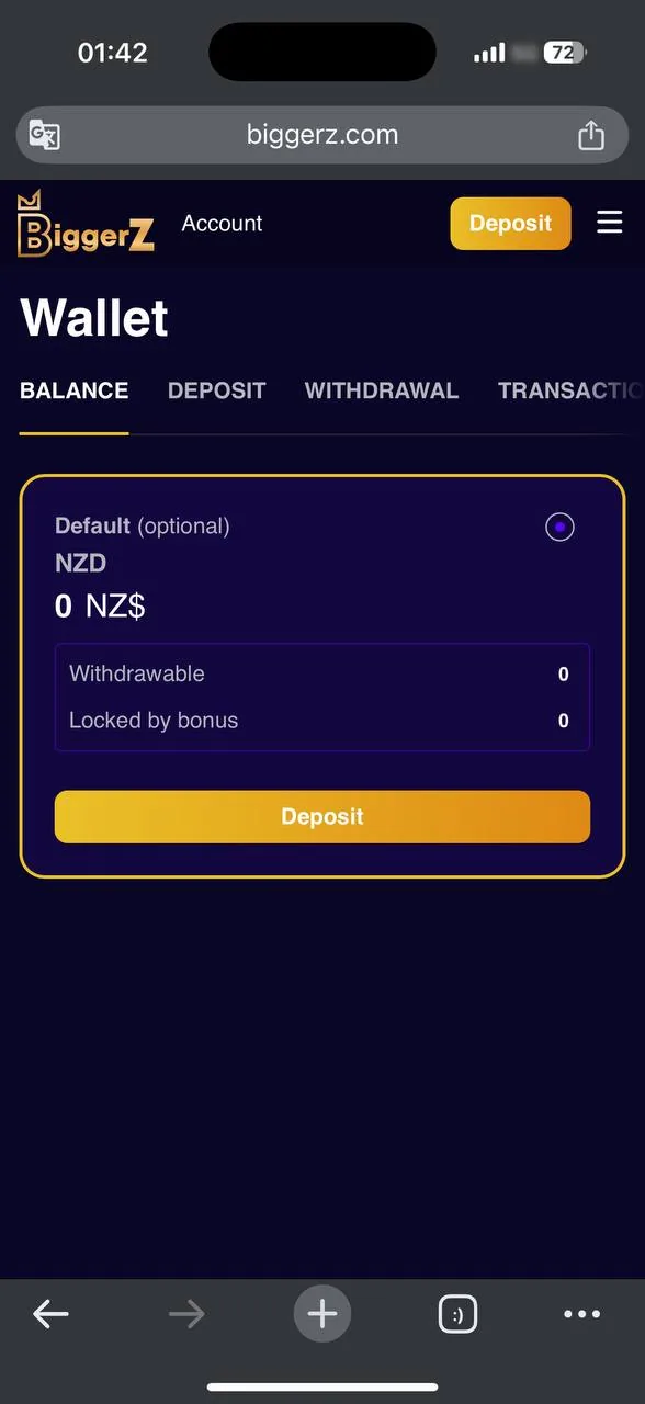 BiggerZ homepage before registration screenshot