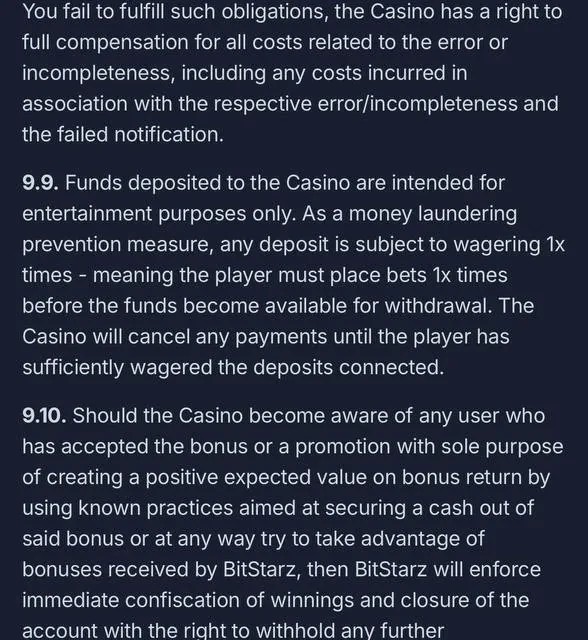 BitStarz the Terms & Conditions clauses behind that policy — screenshot 2 of 5