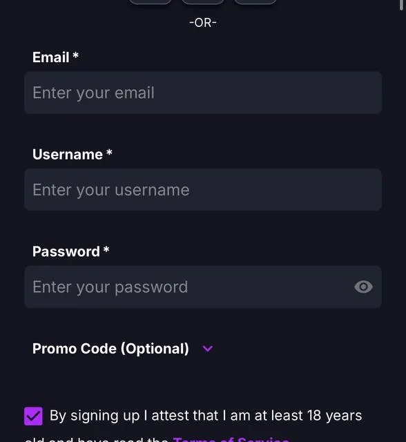 CoinCasino registration flow, showing the email field despite WalletConnect — screenshot 3 of 3
