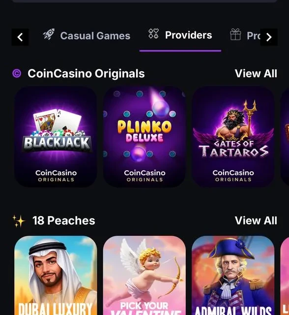 CoinCasino games lobby, sportsbook, Telegram bot, and live dealer screens — screenshot 5 of 5