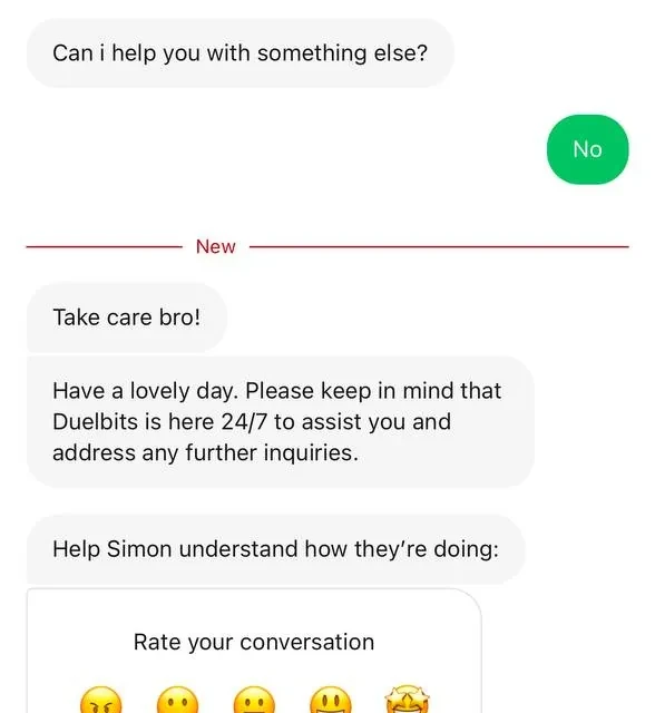 Duelbits support, all three inquiries — screenshot 3 of 4