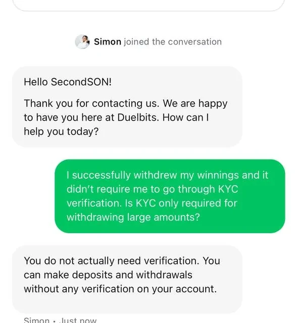 Duelbits support, all three inquiries — screenshot 4 of 4