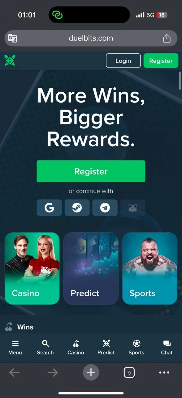 Duelbits registration form screenshot