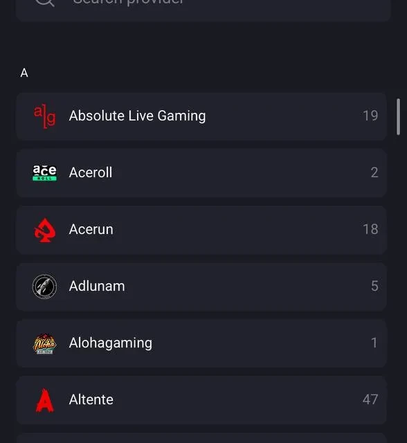 FortunePlay provider list, additional screens — screenshot 2 of 5