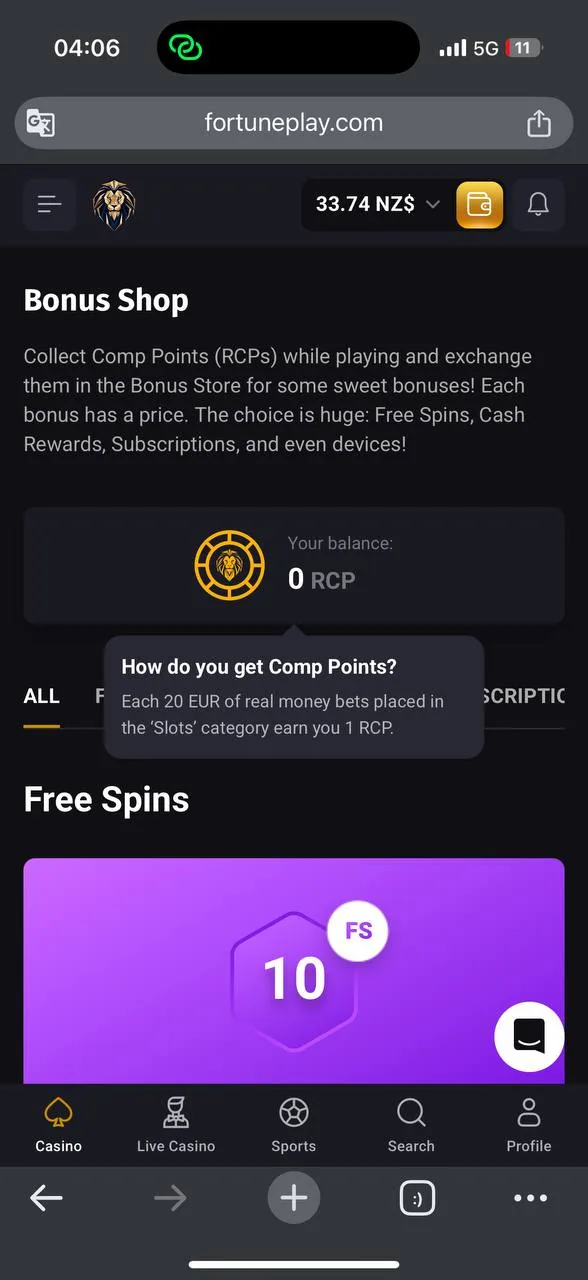 FortunePlay Bonus Shop — Free Spins, Cash Rewards, Subscriptions, Devices screenshot
