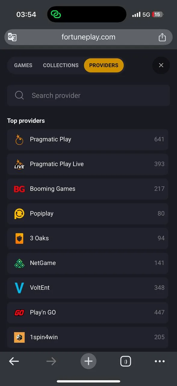 FortunePlay lobby / provider filter screenshot