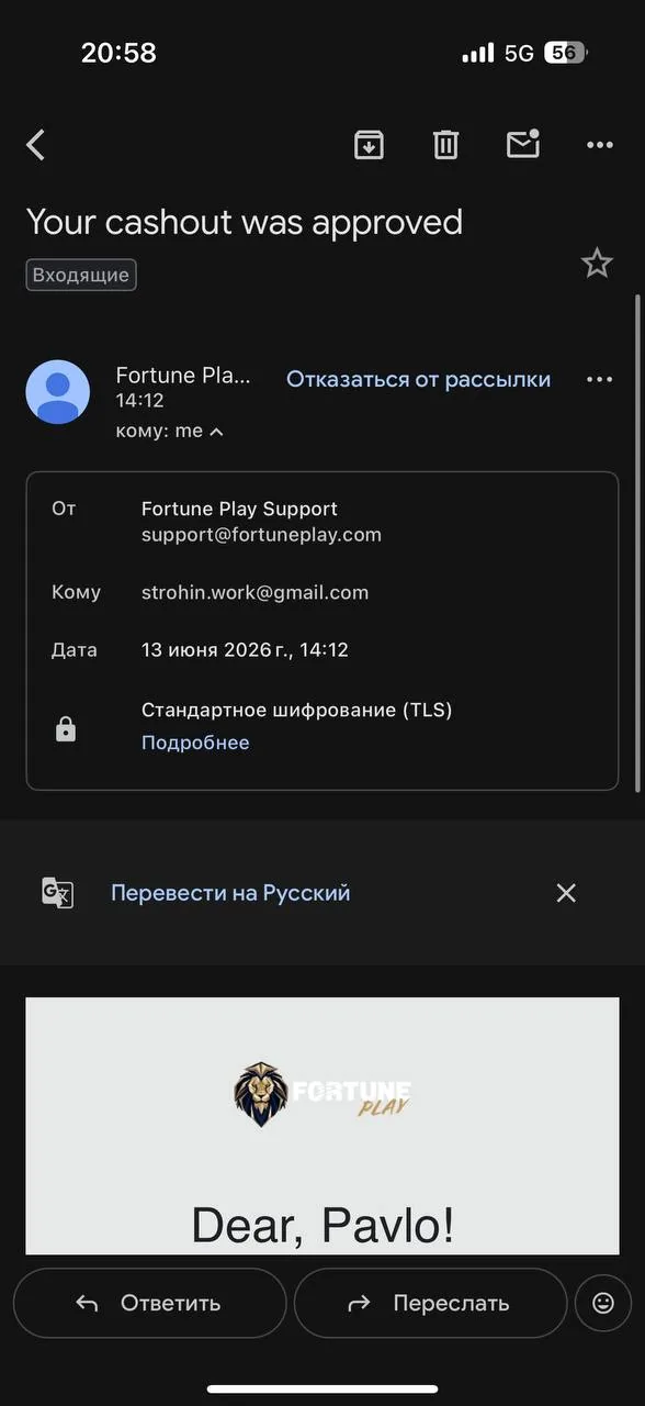 FortunePlay wallet arrival, June 13, 14:08:02 screenshot