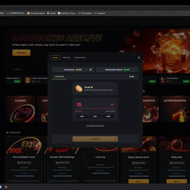 Instant Casino both deposits, including the second one made to reach the withdrawal minimum — screenshot 1 of 5