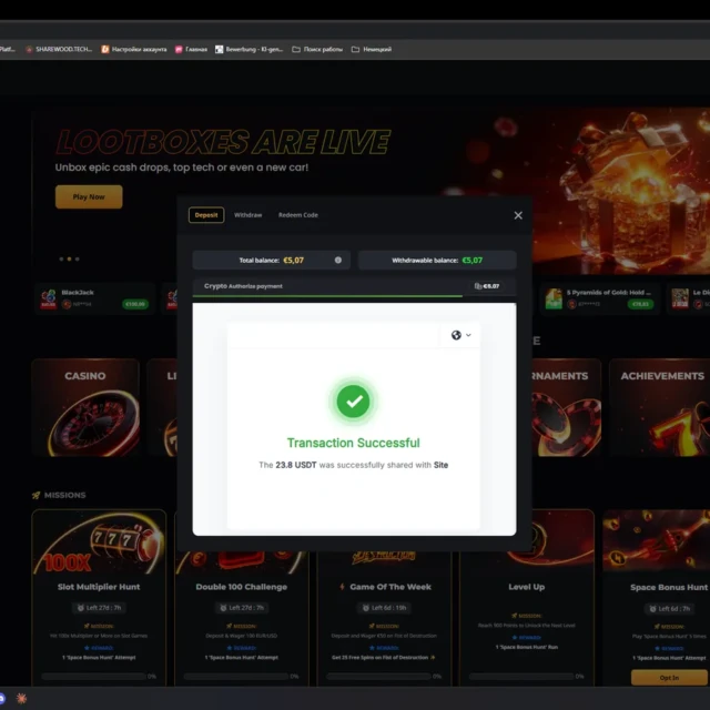 Instant Casino both deposits, including the second one made to reach the withdrawal minimum — screenshot 5 of 5