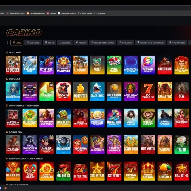 Instant Casino games lobby, live casino, and provider screens — screenshot 1 of 5