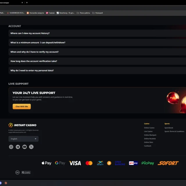 Instant Casino support conversations with Tom, Katy, and Wakasa — screenshot 4 of 5