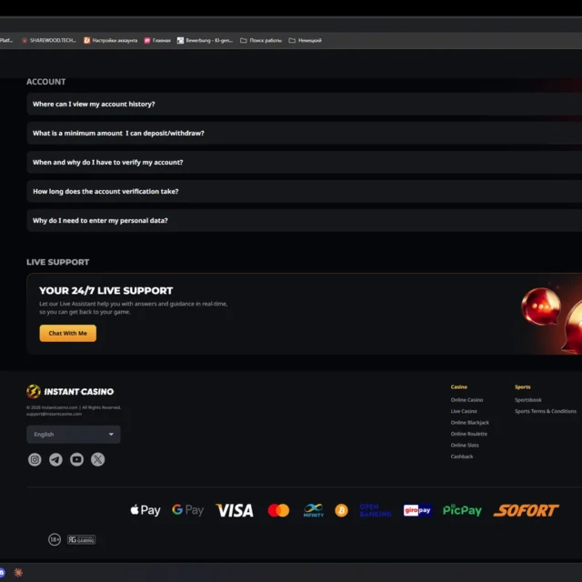 Instant Casino support conversations with Tom, Katy, and Wakasa — screenshot 5 of 5