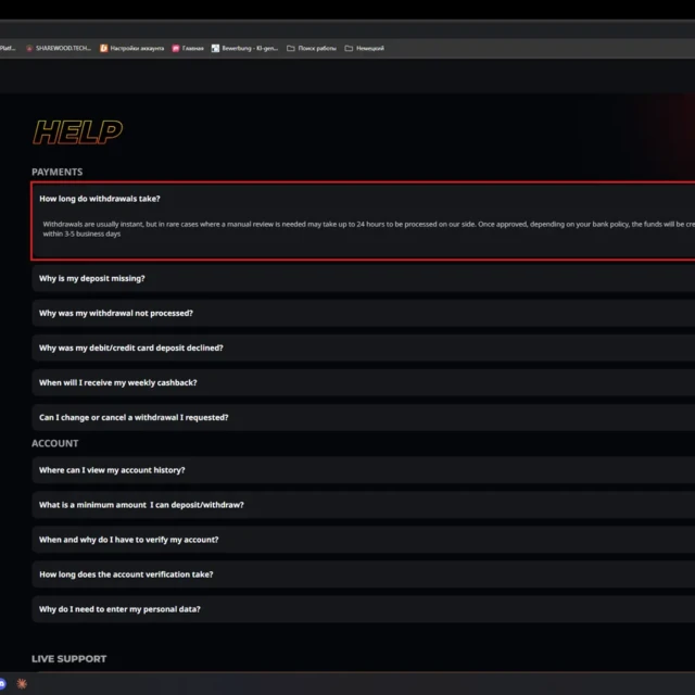 Instant Casino withdrawal, from first attempt to funds received — screenshot 3 of 5