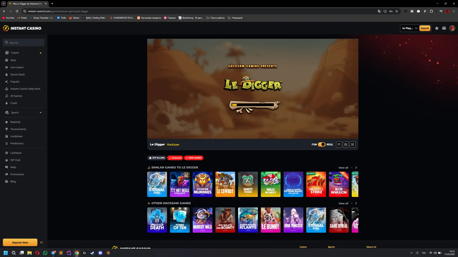 Instant Casino games lobby / providers list screenshot