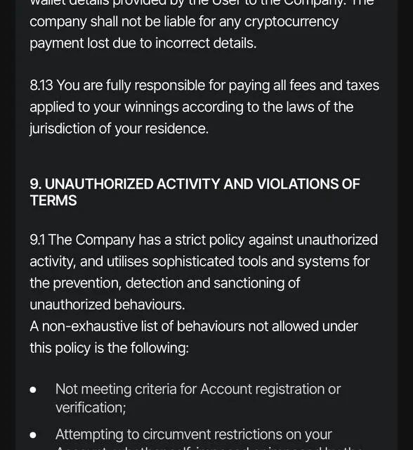 JustCasino Terms & Conditions, additional sections — screenshot 3 of 4