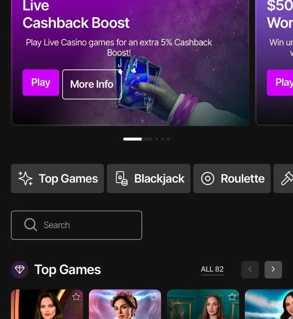 JustCasino games library, more jackpot and slot screens plus live RTP disclosure — screenshot 2 of 5
