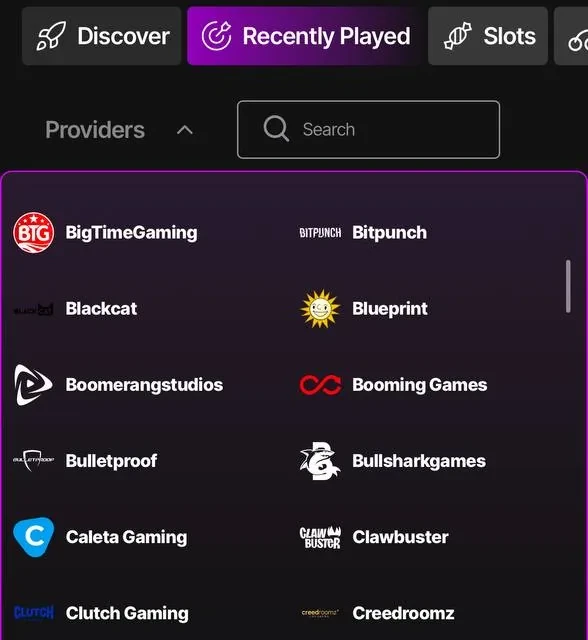 JustCasino provider list and filter, additional screens — screenshot 1 of 5