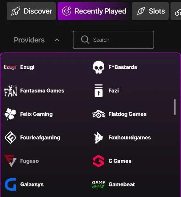 JustCasino provider list and filter, additional screens — screenshot 2 of 5
