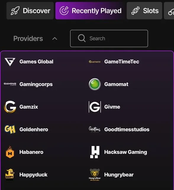 JustCasino provider list and filter, additional screens — screenshot 3 of 5