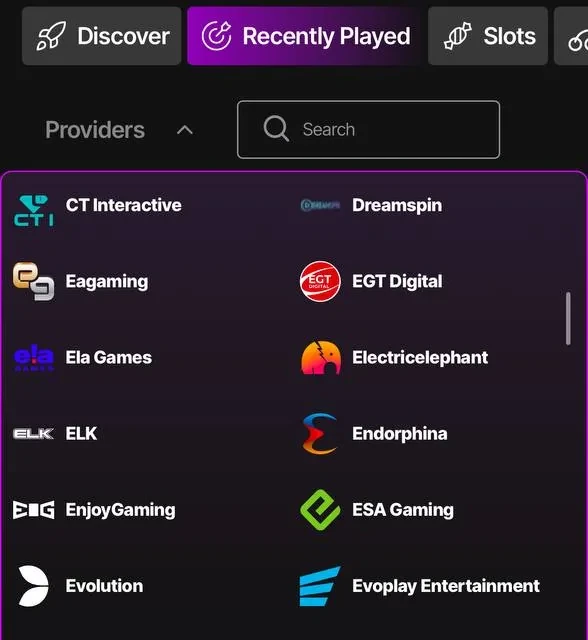 JustCasino provider list and filter, additional screens — screenshot 5 of 5