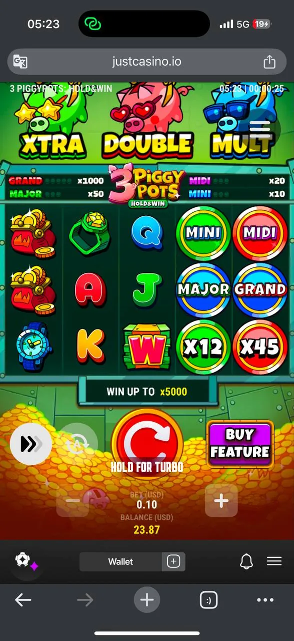 JustCasino Spin Express page — $1,000,000 banner, 