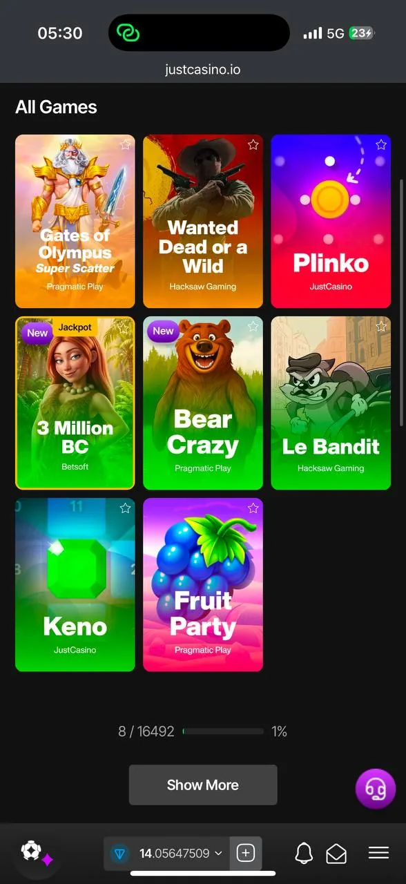 JustCasino tournament prize table — top 400 players, $20–$500 screenshot