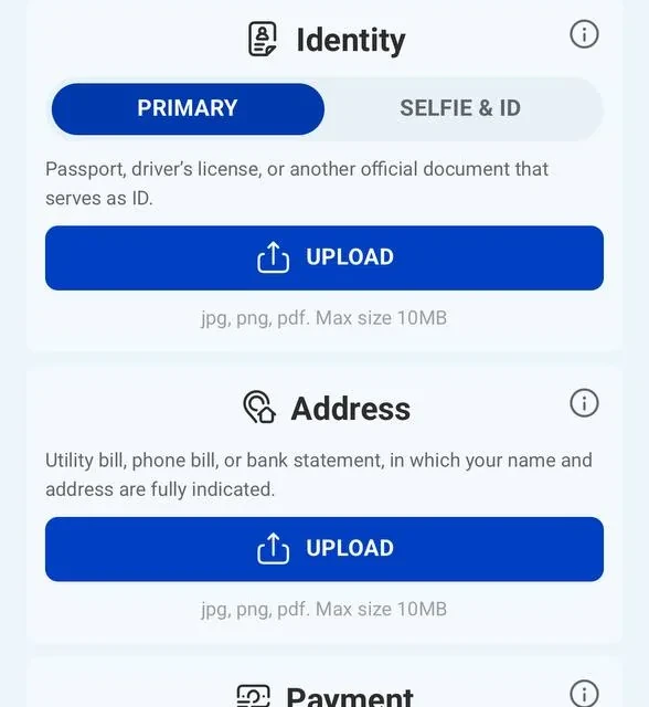 RocketSpin KYC document upload, additional screens — screenshot 1 of 3