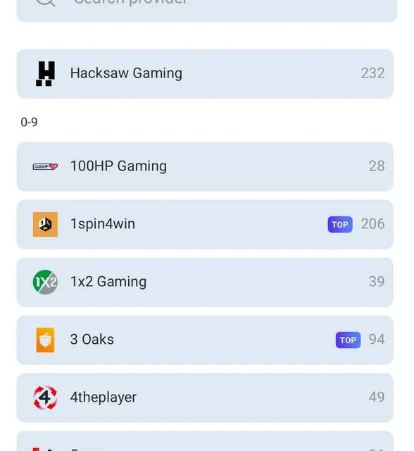 RocketSpin game lobby, provider list, and RTP disclosure — screenshot 2 of 5