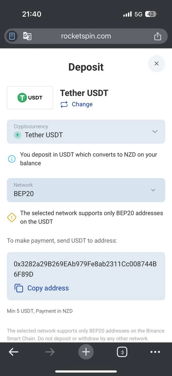 RocketSpin cashier with payment methods screenshot