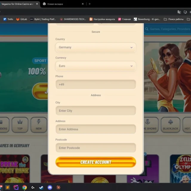 Vegasino registration, full two-step flow — screenshot 1 of 5