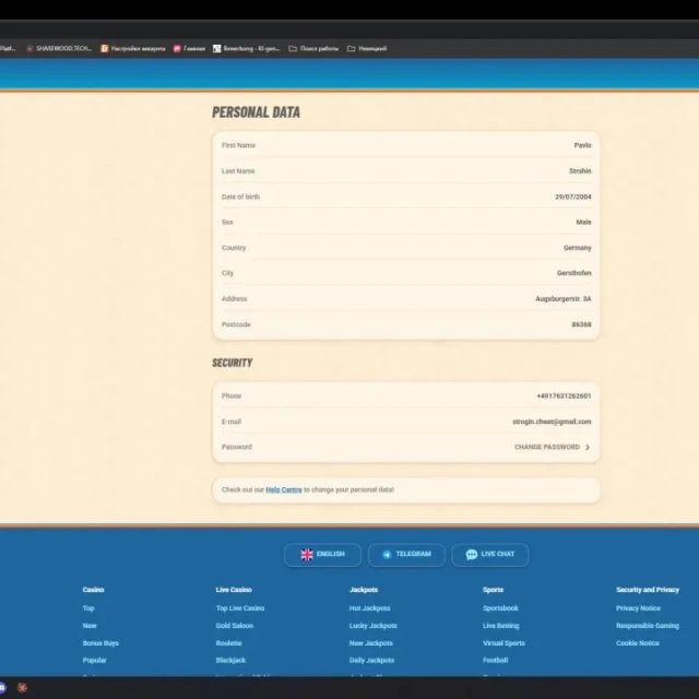 Vegasino registration, full two-step flow — screenshot 4 of 5