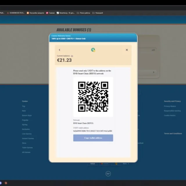 Vegasino deposit and post-deposit bonus screens — screenshot 3 of 5