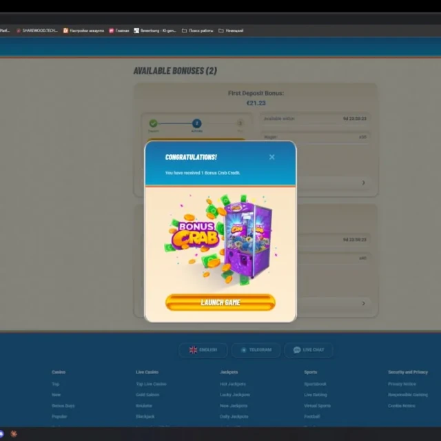 Vegasino deposit and post-deposit bonus screens — screenshot 4 of 5