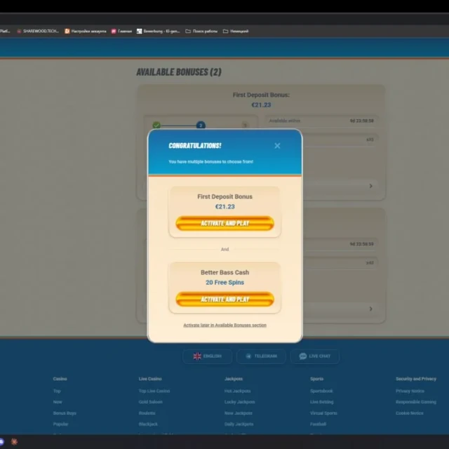 Vegasino deposit and post-deposit bonus screens — screenshot 5 of 5