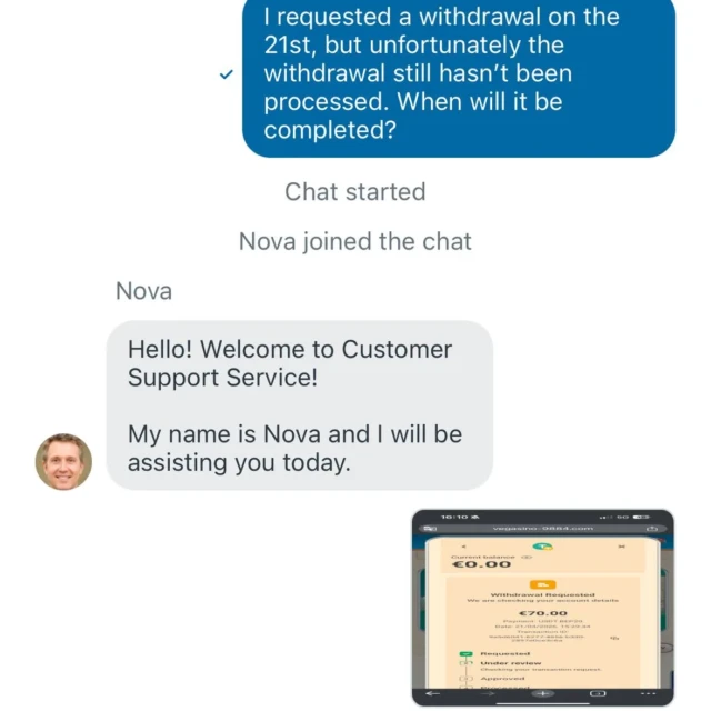 Vegasino the full 11-day withdrawal paper trail, status screen by status screen — screenshot 4 of 5