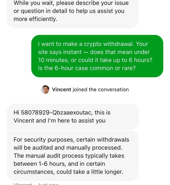 BC.Game support conversation, full thread — screenshot 3 of 3